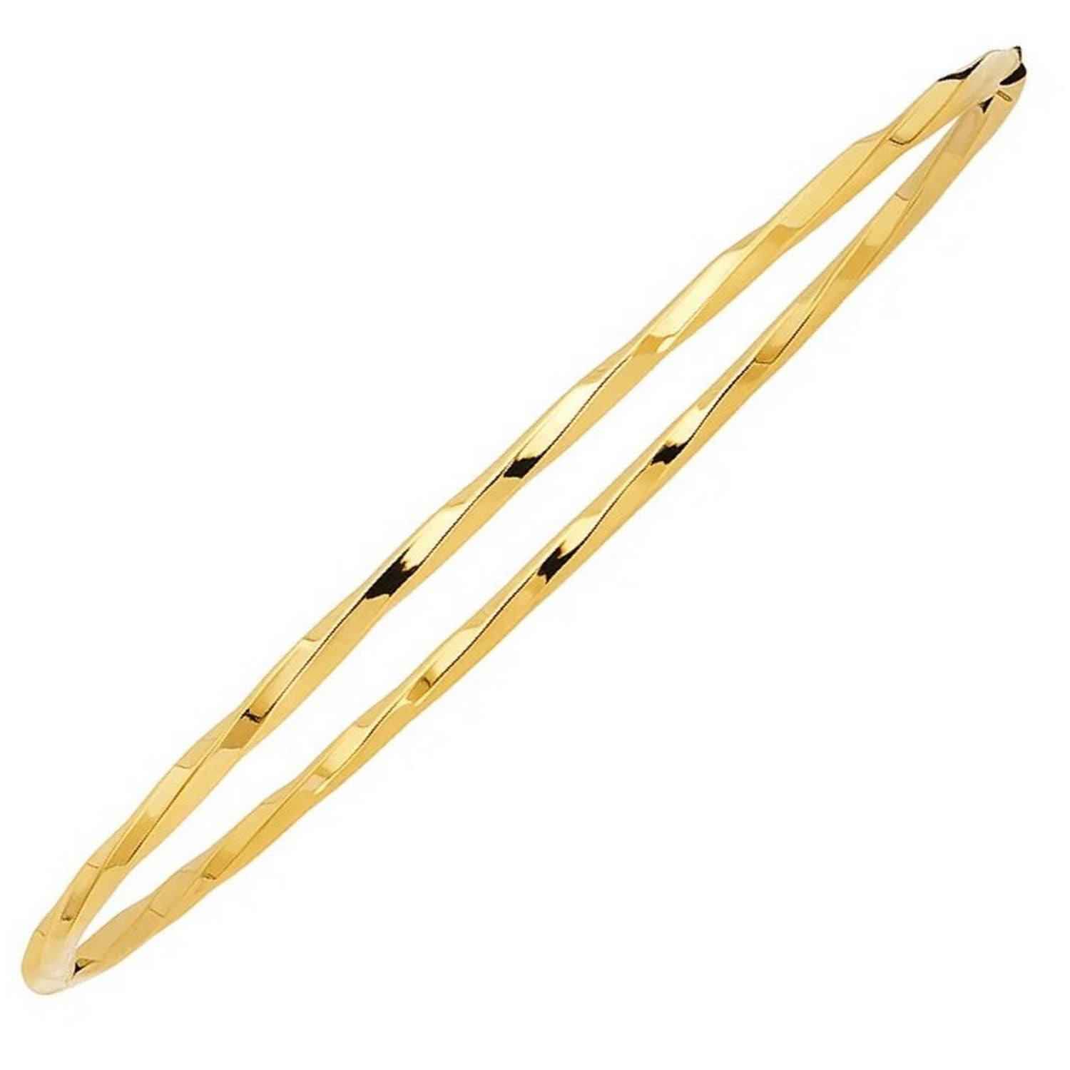 14k Yellow Gold Thin Twisted Shiny Bangle (2.50 mm) in a sleek high-contrast midnight luxury editorial style